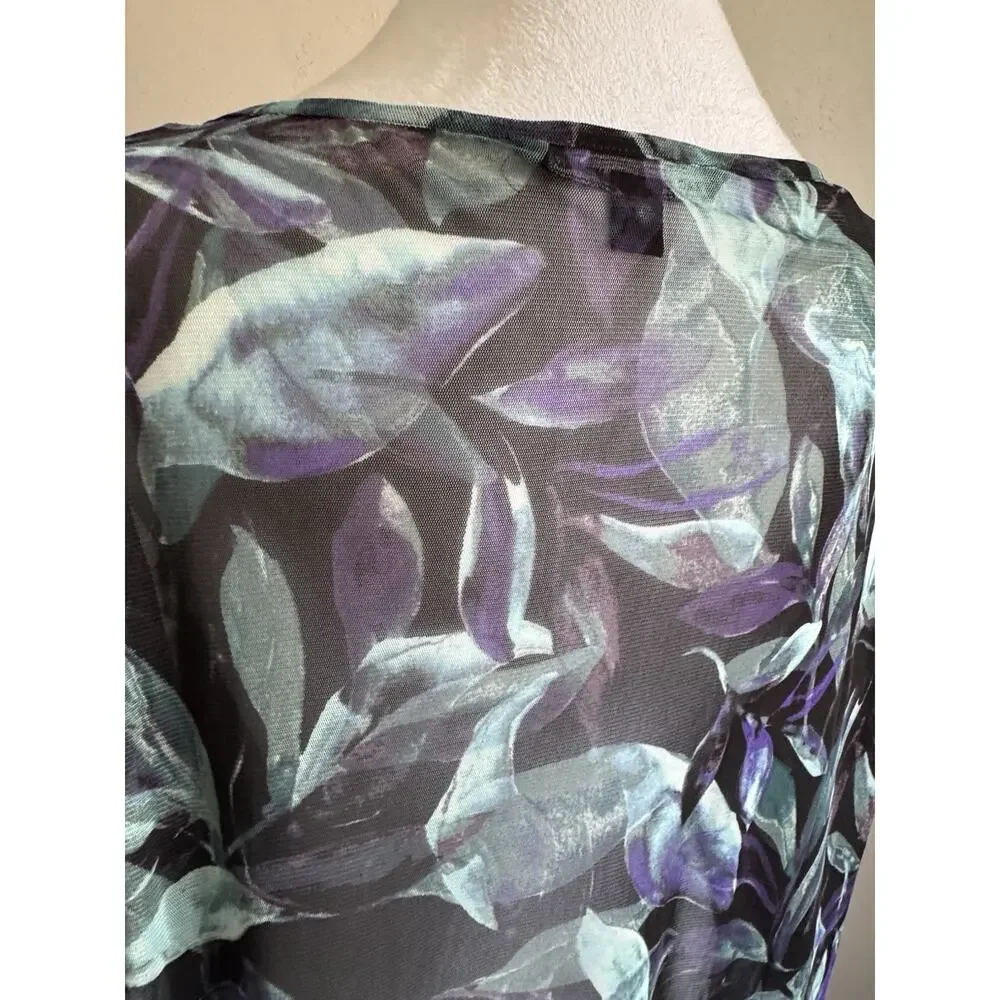 Zac & Rachel Black Teal Floral Sheer Blouse Womens 1X Career Flowy Beach - Picture 5 of 7